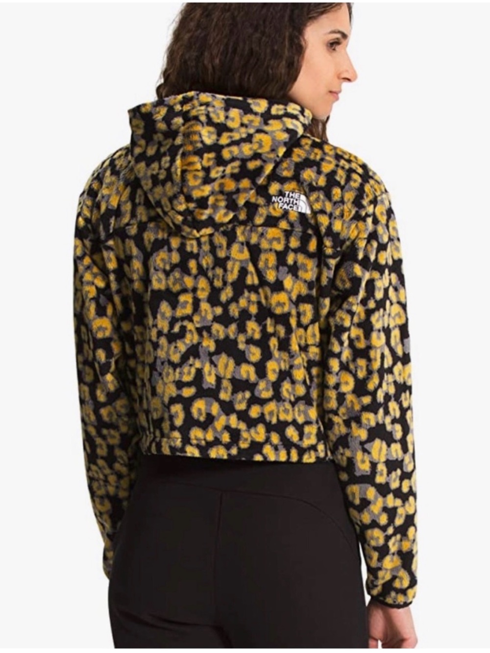 The North Face Osito Crop Hoodie Leopard Yellow Black Outdoor Cozy Gorpcore XL - Picture 2 of 12